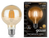 Gauss лампа светодиодная филамент G95 E27 6W Golden 2400K