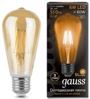Gauss лампа светодиодная филамент ST64 E27 6W Golden 2400К