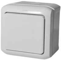 Legrand Quteo Выключатель 1 кл. полугерм. проходной (IP-44) серый
