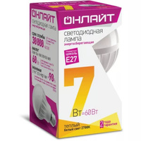 ОНЛАЙТ OLL лампа светодиодная ЛОН A60 7W 230V 2700К E27