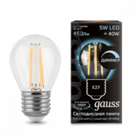 Лампа Gauss LED Filament шарик диммируемый E27 5W 4100K