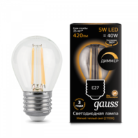 Лампа Gauss LED Filament шарик диммируемый E27 5W 2700K