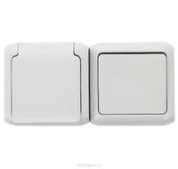 Legrand Quteo Блок выключатель 1 кл. полугерм.+ розетка с/з с крышкой (IP-44) серый