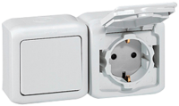 Legrand Quteo Блок выключатель 1 кл. полугерм.+ розетка с/з с крышкой (IP-44) белый